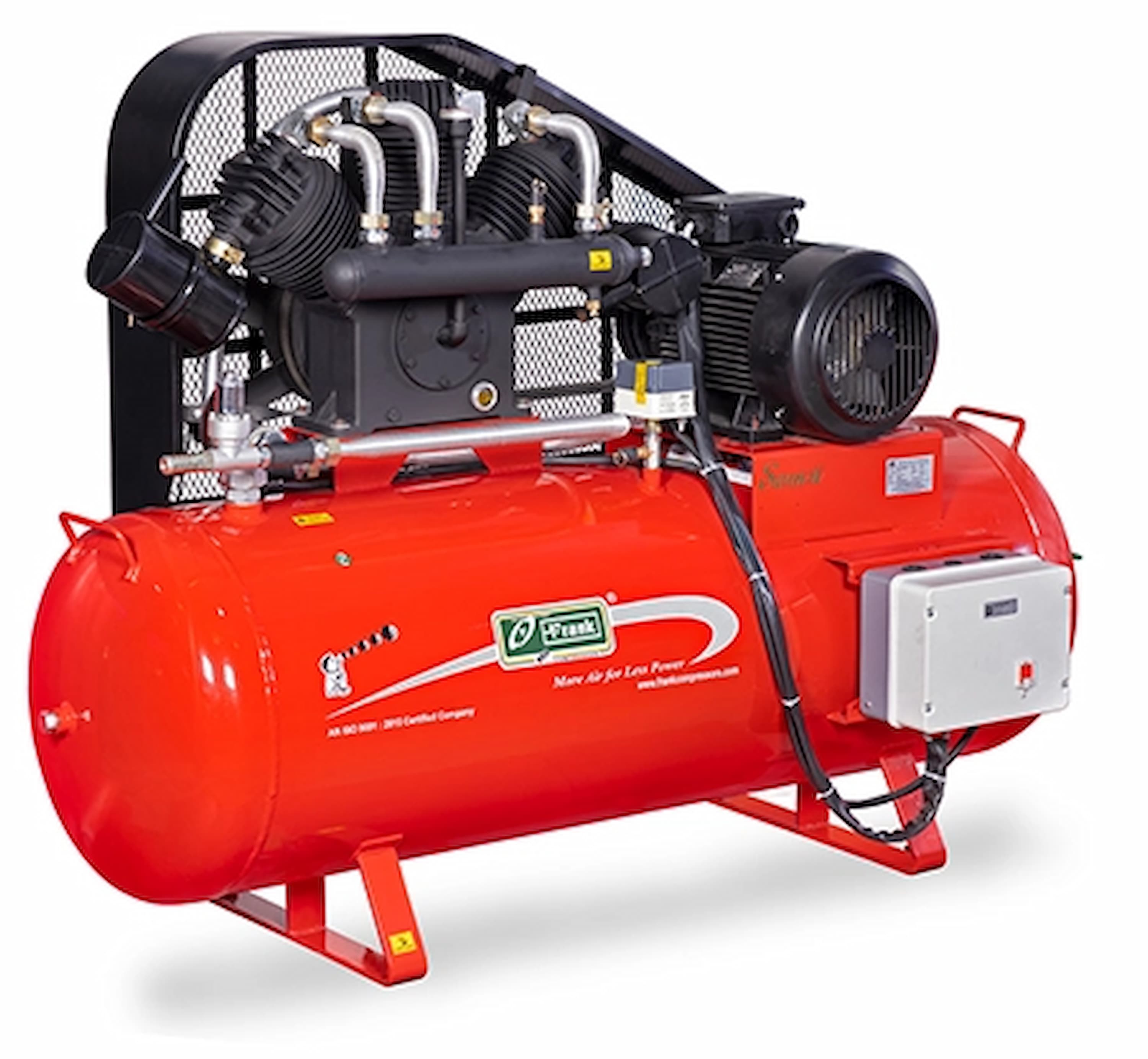 Two-stage reciprocating piston air compressor